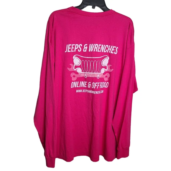 Jerzees Heavyweight Long Sleeve Pink Tshirt Graphic Jeeps & Wrenches - Picture 1 of 8